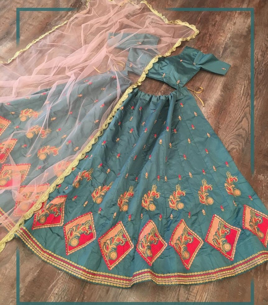 Grey kitkat silk embroidered stone work lehenga choli