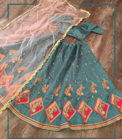 Grey kitkat silk embroidered stone work lehenga choli