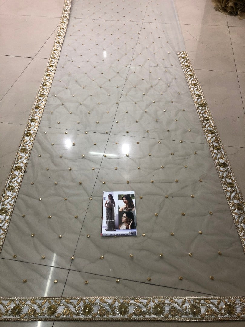 Grey mono net embroidered ceremonial designer saree