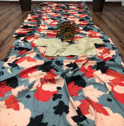 Grey multicolor digital printed saree