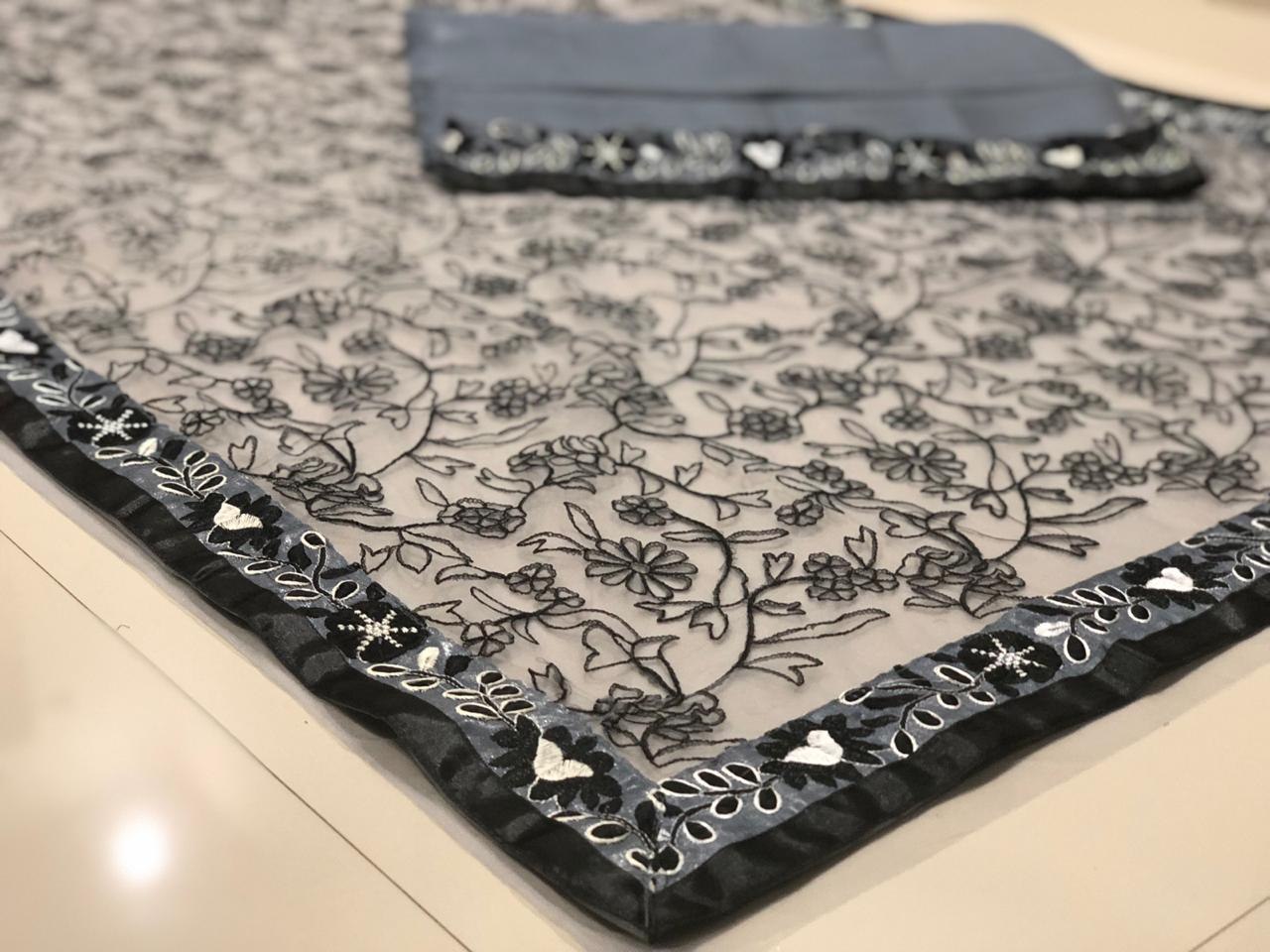 Grey net designer embroidered ceremonial saree