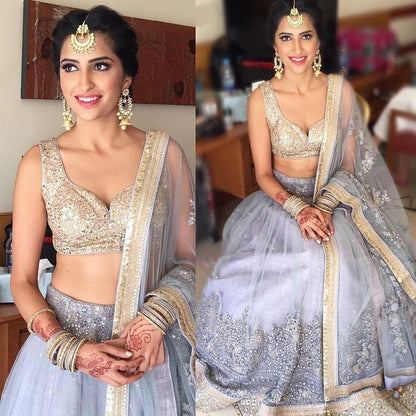 grey net embroidered wedding lehenga