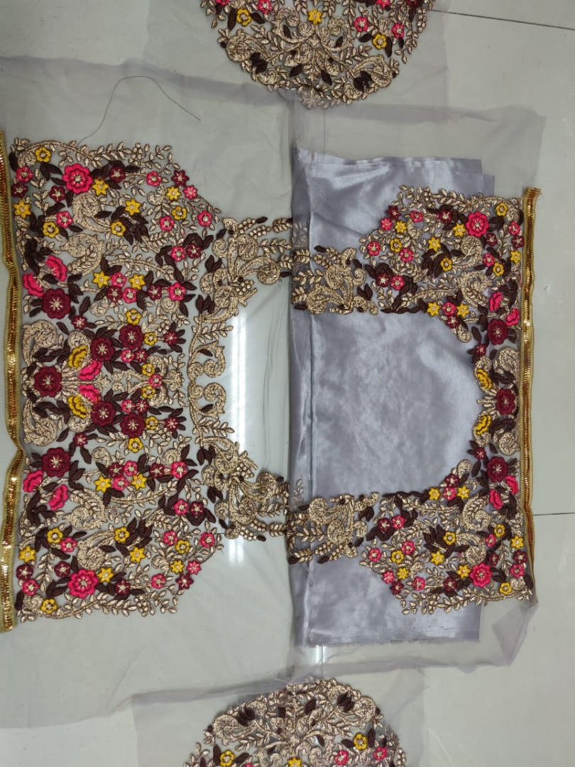 Grey net multi embroidered designer ceremonial lehenga choli