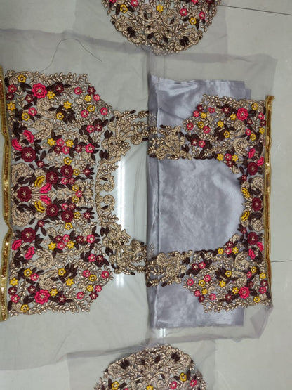 Grey net multi embroidered designer ceremonial lehenga choli