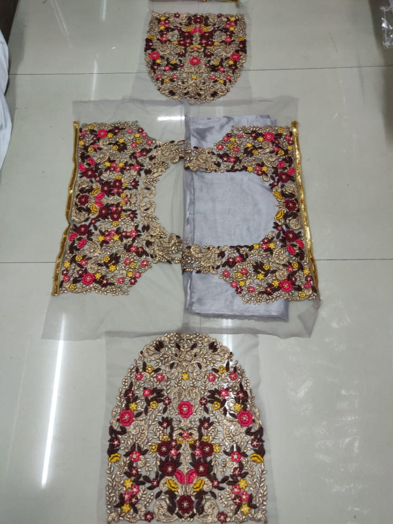 Grey net multi embroidered designer ceremonial lehenga choli