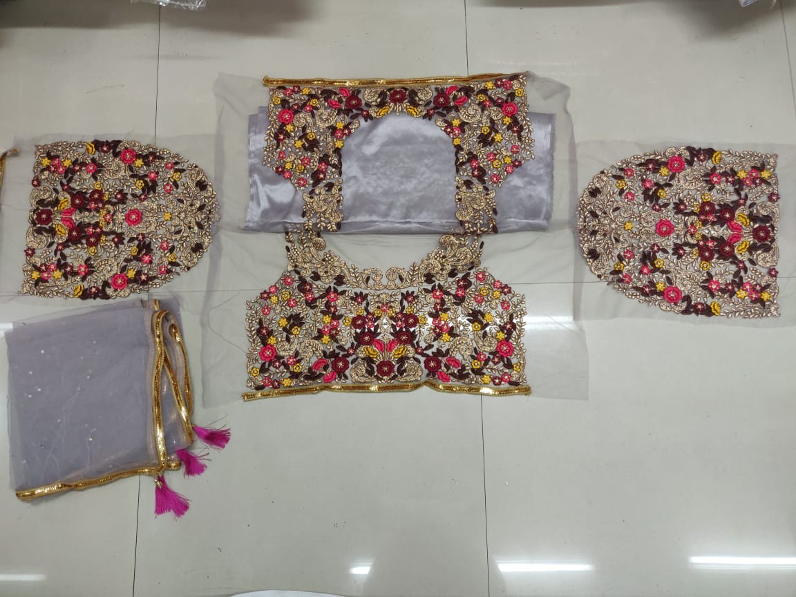 Grey net multi embroidered designer ceremonial lehenga choli