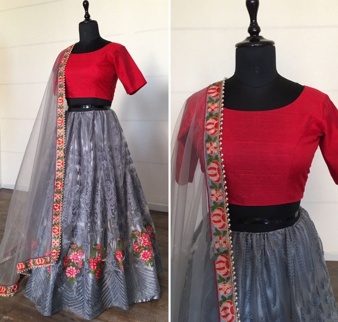 Grey net sequence embroidered ceremonial lehenga choli