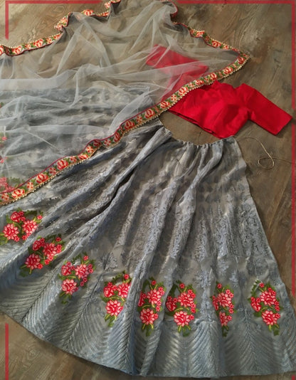 Grey net sequence embroidered ceremonial lehenga choli