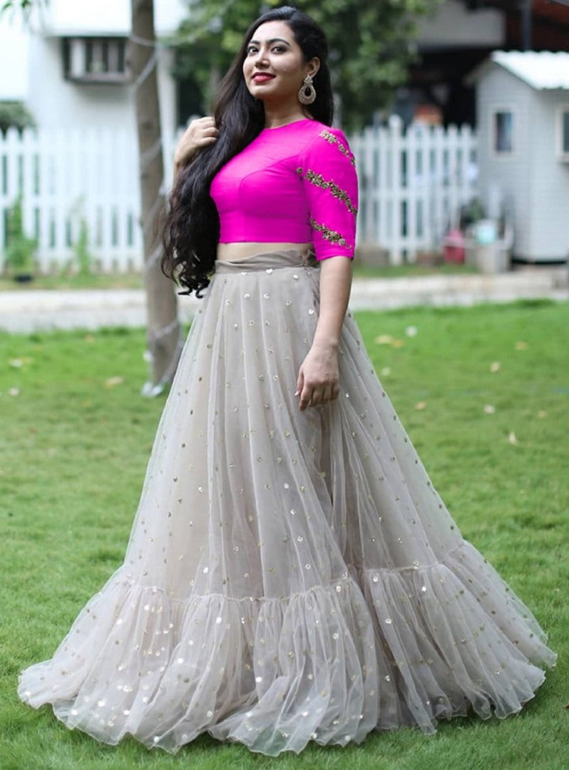 Grey net sequence worked festival wear lehenga choli