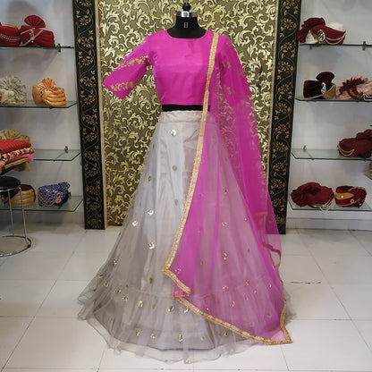 Grey net sequence worked festival wear lehenga choli
