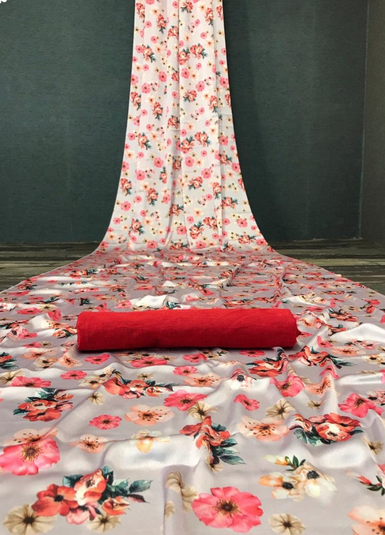 Grey pure japan satin printed saree