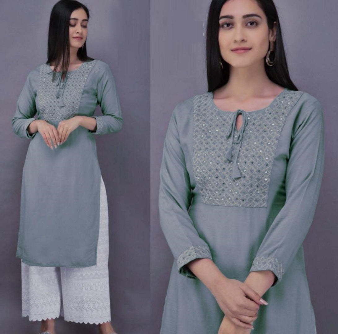 Grey rayon thread sequence plazzo kurti