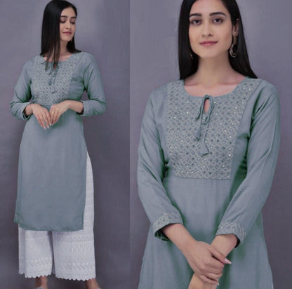Grey rayon thread sequence plazzo kurti