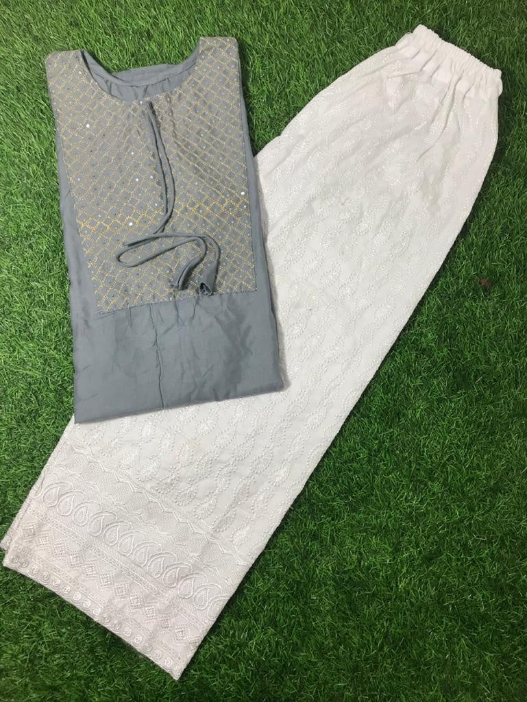 Grey rayon thread sequence plazzo kurti