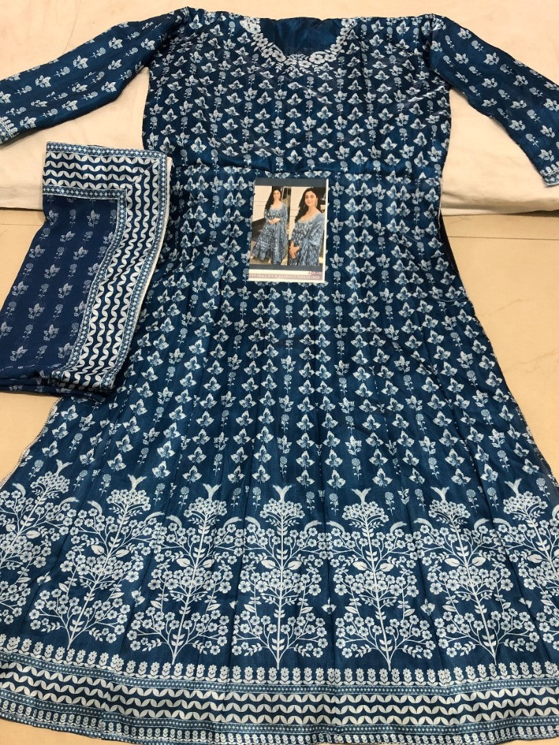 Grey satin banglory silk digital printed bollywood anarkali suit