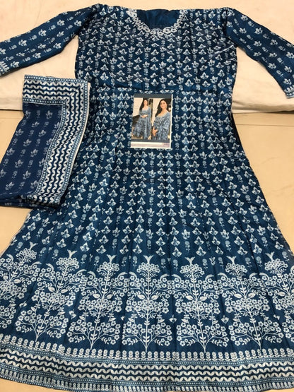 Grey satin banglory silk digital printed bollywood anarkali suit