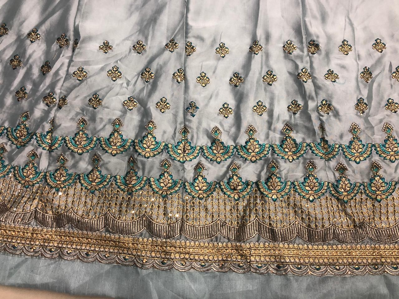 Grey satin georgette long anarkali suit