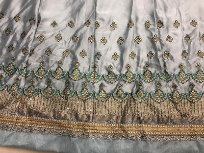 Grey satin georgette long anarkali suit