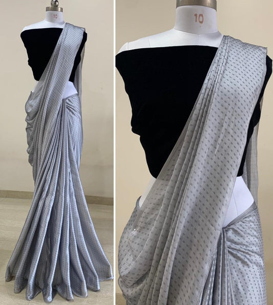 Grey satin georgette party wear saree