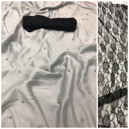 grey satin georgette partywear saree