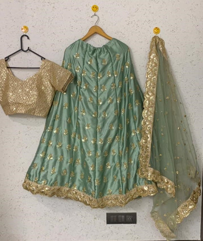 Grey satin silk embroidered sequence lehenga choli