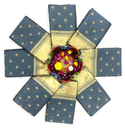 Grey soft lichi silk jacquard weaving work saree