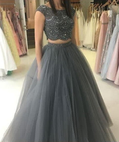 Grey soft net crop top lehenga