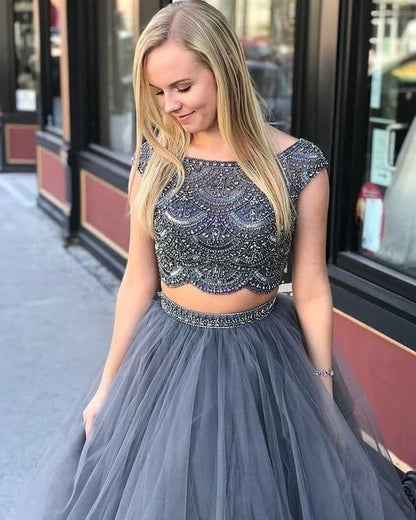 Grey soft net crop top lehenga