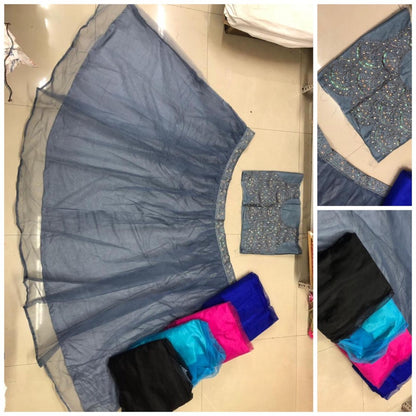 Grey soft net embroidered crop top lehenga