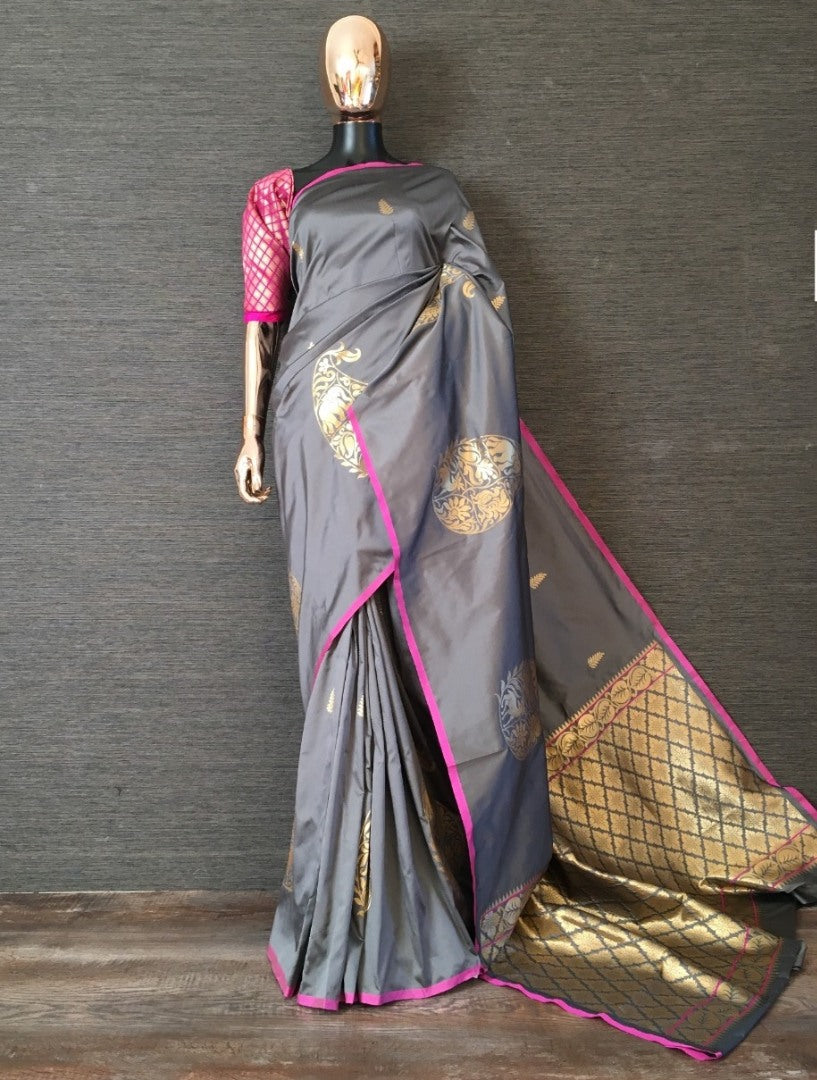 Grey soft silk saree