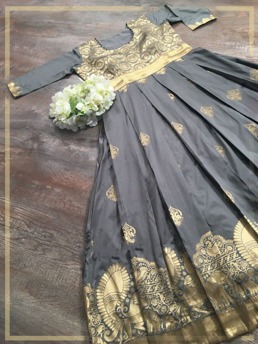 Grey soft silk weaving design work gown