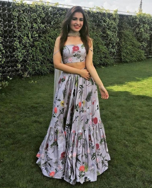 grey tapeta silk beautiful digital printed ceremonial lehenga