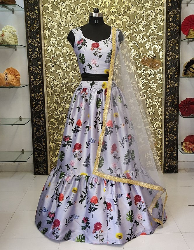 grey tapeta silk beautiful digital printed ceremonial lehenga