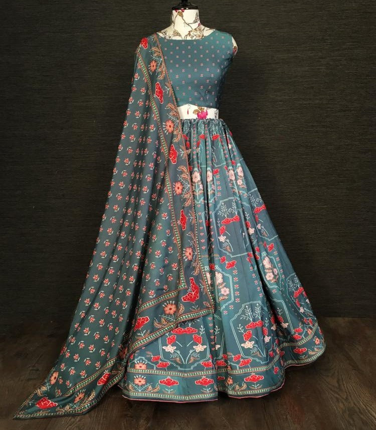 Grey vaishali silk digital printed party wear lehenga choli