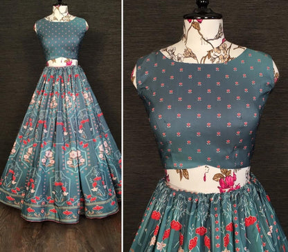 Grey vaishali silk digital printed party wear lehenga choli