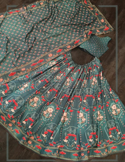 Grey vaishali silk digital printed party wear lehenga choli