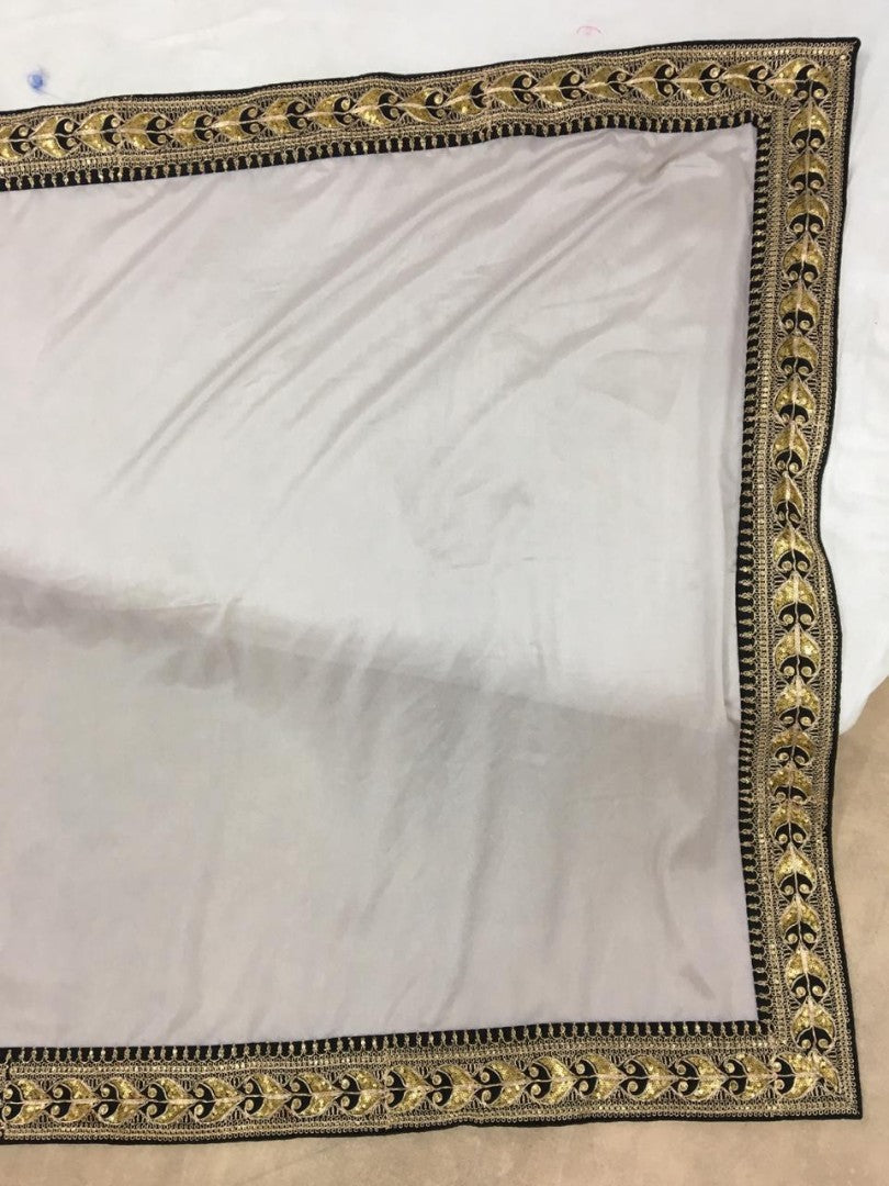 grey vichitra silk embroidered bollywood style partywear saree