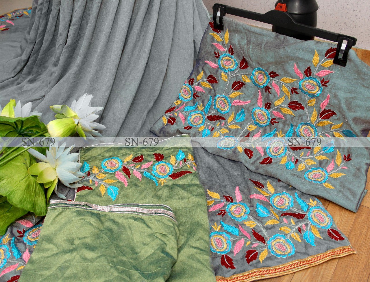 Grey vichitra silk embroidered lehenga choli