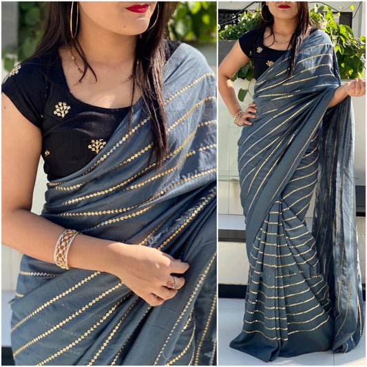 Grey vichitra silk sequence work partywear saree