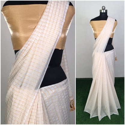 Grey zany silk small chex saree