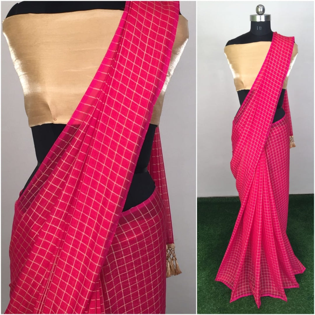 Grey zany silk small chex saree