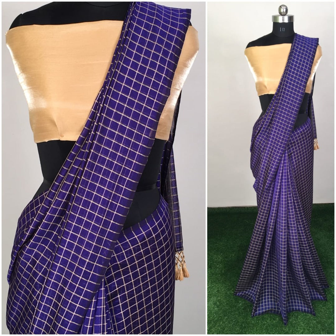 Grey zany silk small chex saree