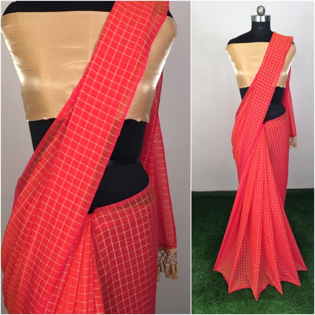 Grey zany silk small chex saree