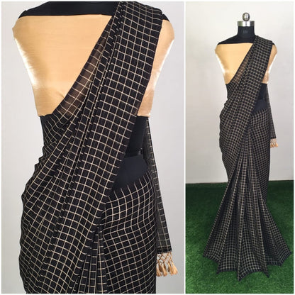 Grey zany silk small chex saree