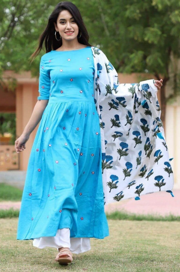 GT Rayon cotton casual kurti with printed dupatta