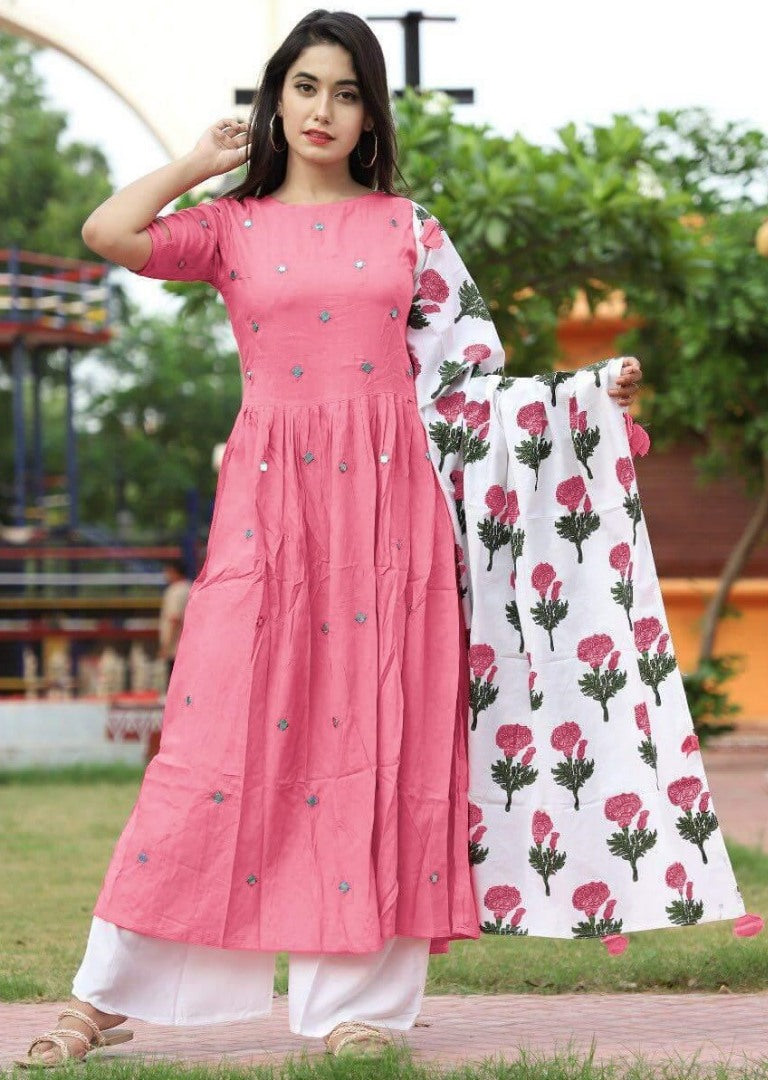 GT Rayon cotton casual kurti with printed dupatta