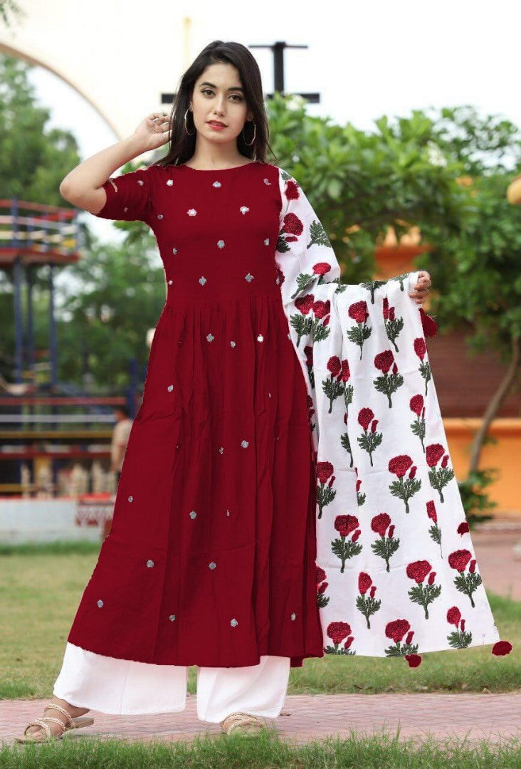 GT Rayon cotton casual kurti with printed dupatta