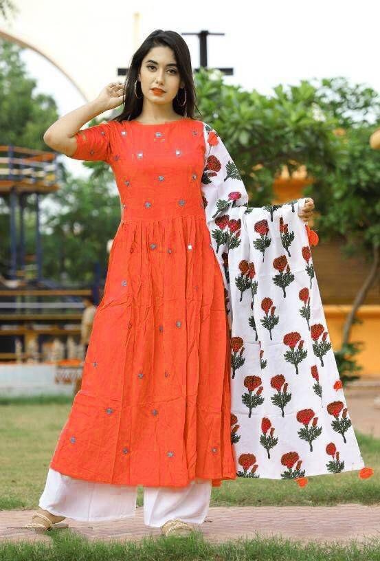 GT Rayon cotton casual kurti with printed dupatta