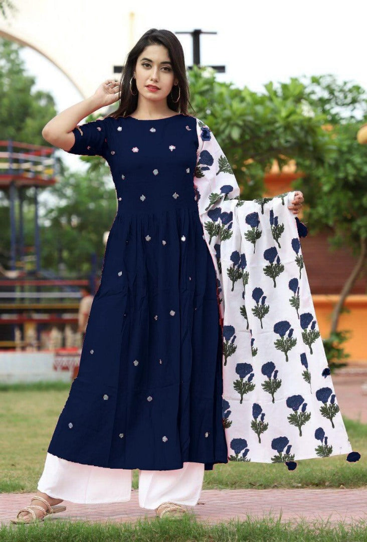 GT Rayon cotton casual kurti with printed dupatta