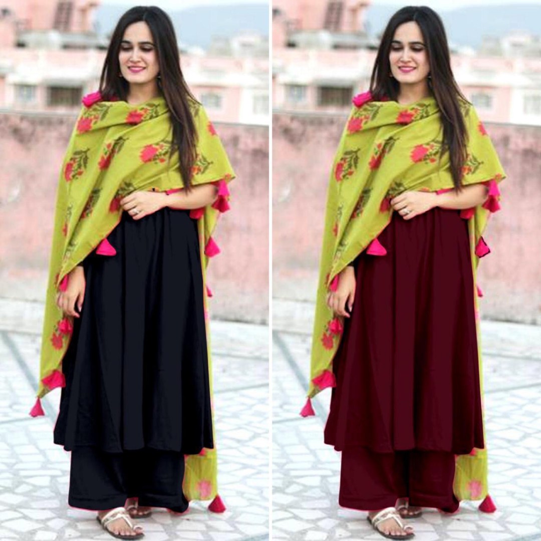 GT Rayon cotton plazzo kurti with printed dupatta